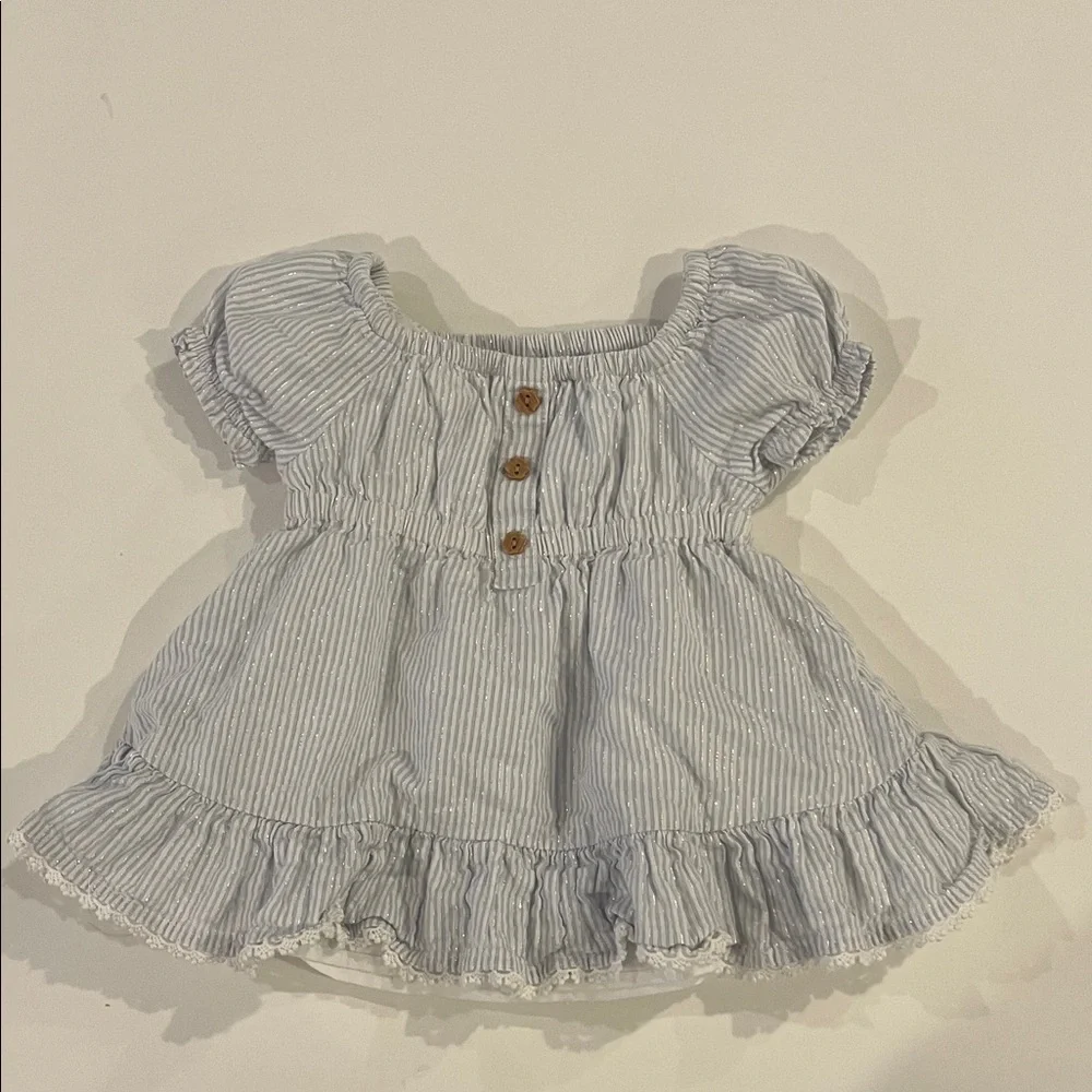 Tommy Bahama Baby Ruffle Dress with Wooden Buttons Blue Stripe - Picture 1 of 2